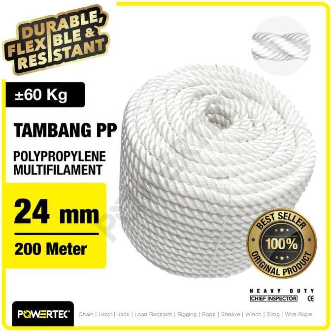 Tambang Nylon / Nilon 24mm x 200m Polypropylene PP Multi Rope POWERTEC