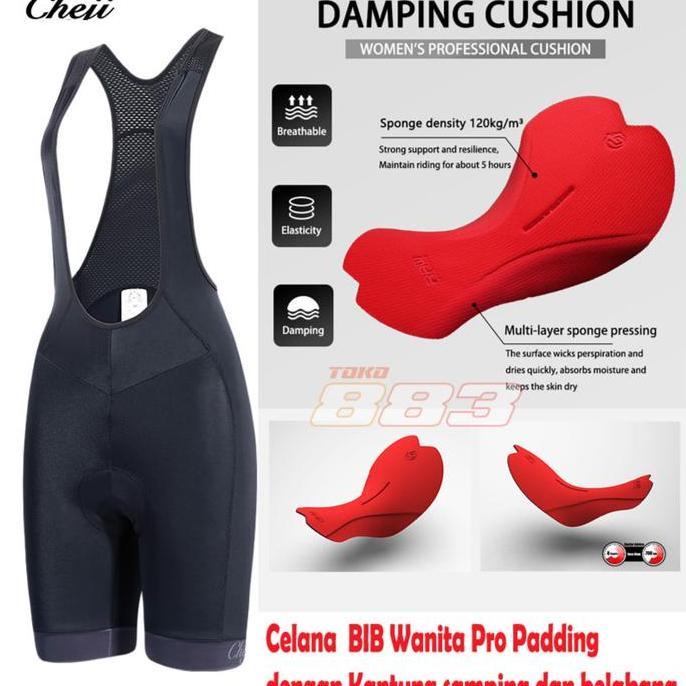 CHEJI Celana Sepeda BIB Pendek Wanita 2 Kantong - Pro Padding - Ripple