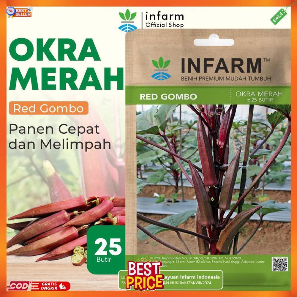 INFARM - Benih Okra Merah Redgombo, Benih Okra Merah Unggul Bibit Okra Merah Super Bibit Buah Okra C