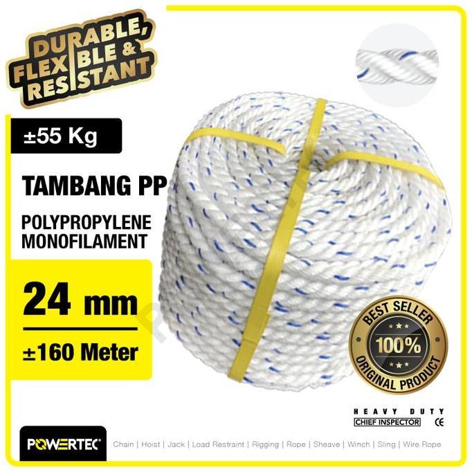 Tali Tambang PP 24mm x 200m Polypropylene PP Mono Rope POWERTEC