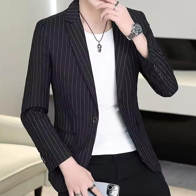 Blazer Pria Motif Salur/Jas Blazer Cowok Salur/Casual Pria