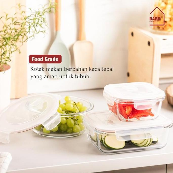 Yuks- Daru Moku - Lunch Box Kotak Penyimpanan Makan Bahan Kaca Microve Oven Safe Bersekat /Lunch Box