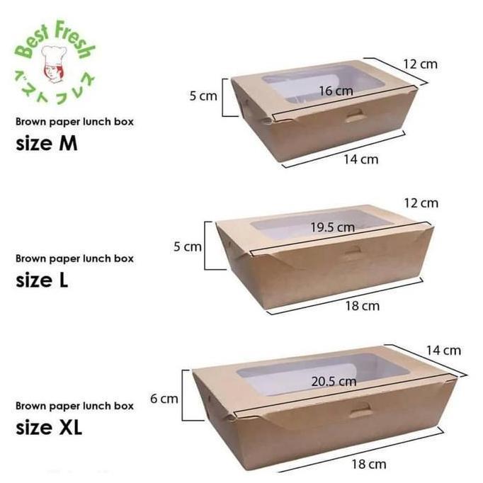 BROWN PAPER KRAFT LUNCH BOX WINDOW SIZE M - MEDIUM - KOTAK WINDOW - ISI 100 PCS