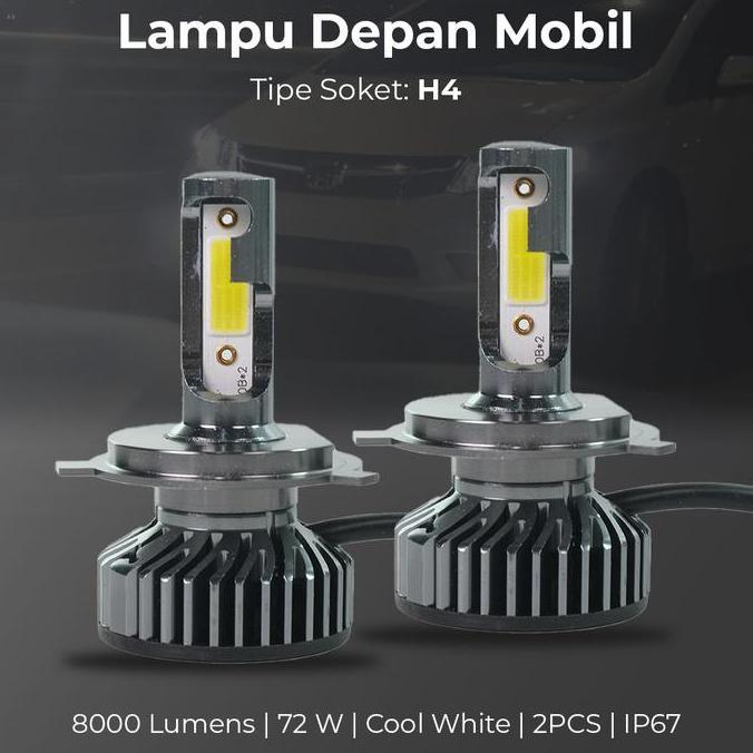 DA27 >> H4 72W 8000 Lumen Lampu Depan Mobil Headlamp LED COB Cool White
