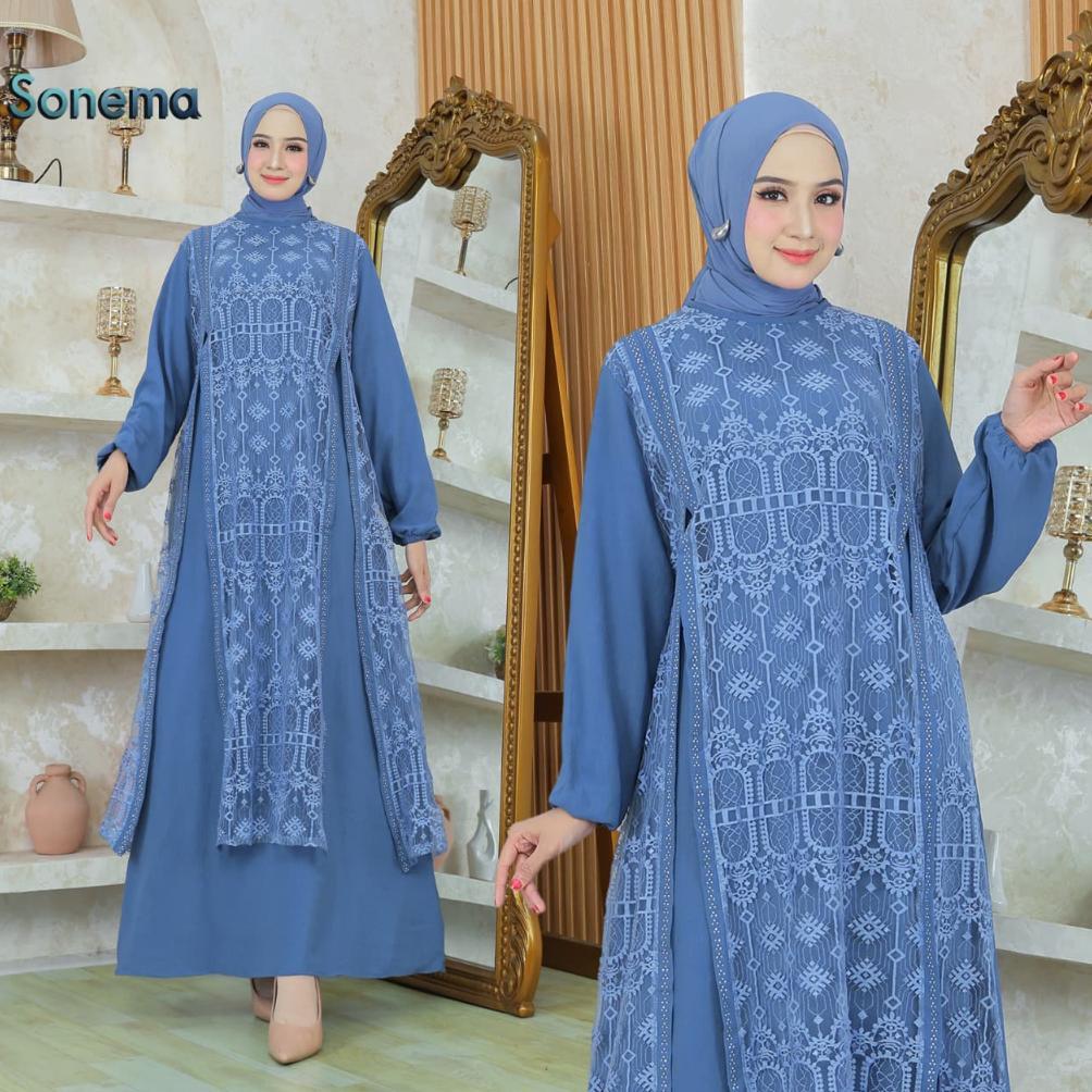 BIG PROMO Gamis Sonema Crinkekel Air Flow Kombinasi Brokat Simple Dan Elegan