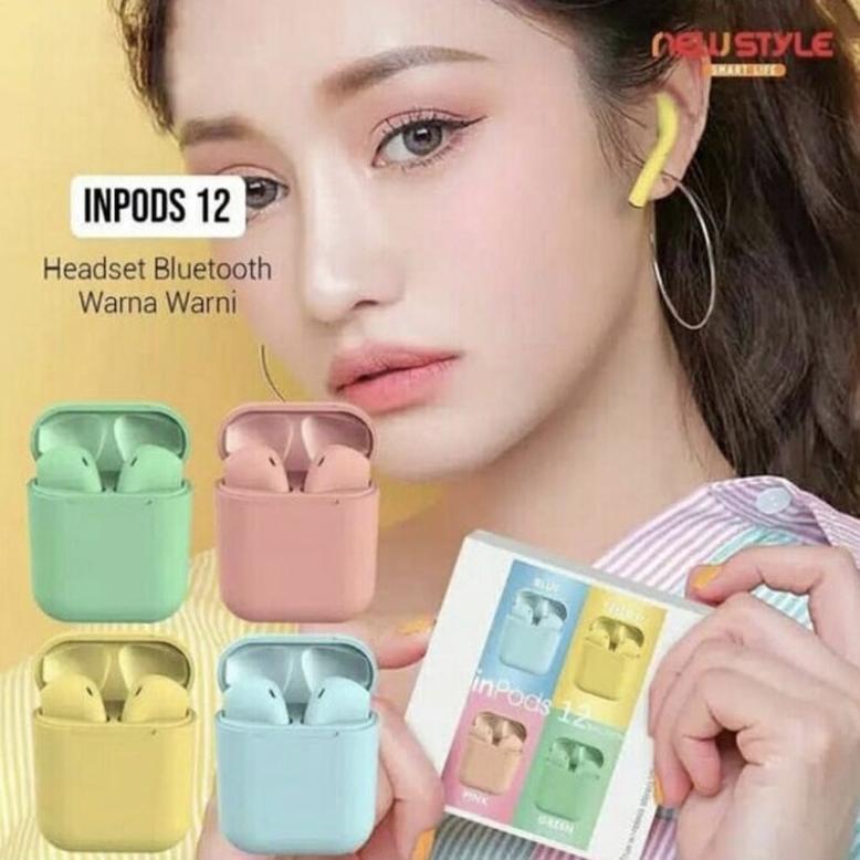 Viral Headset Bluetooth Inpods 12 I12 Tws Macaron Earphone Bluetooth Simple Warna For Android Dan Io