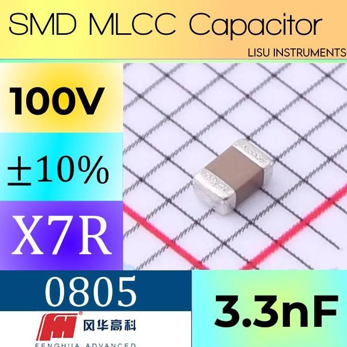 MOTRONICS 3.3NF 100V X7R 10% 0805 SMD MLCC CAPACITOR FH 0805B332K101NT