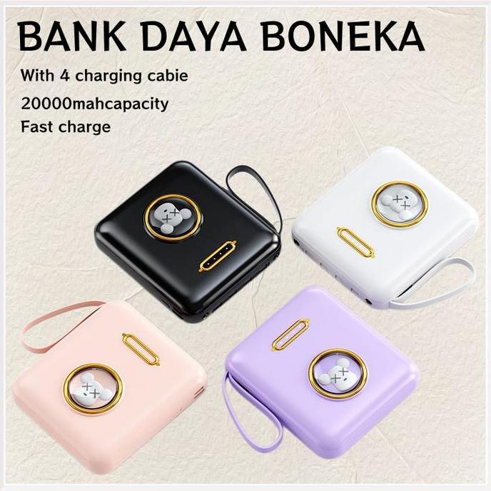 PowerBank Mini 20000mAh Ultimate Backup Battery Cute Kaws Good Quality with 4 Charging Cable Fast Ch
