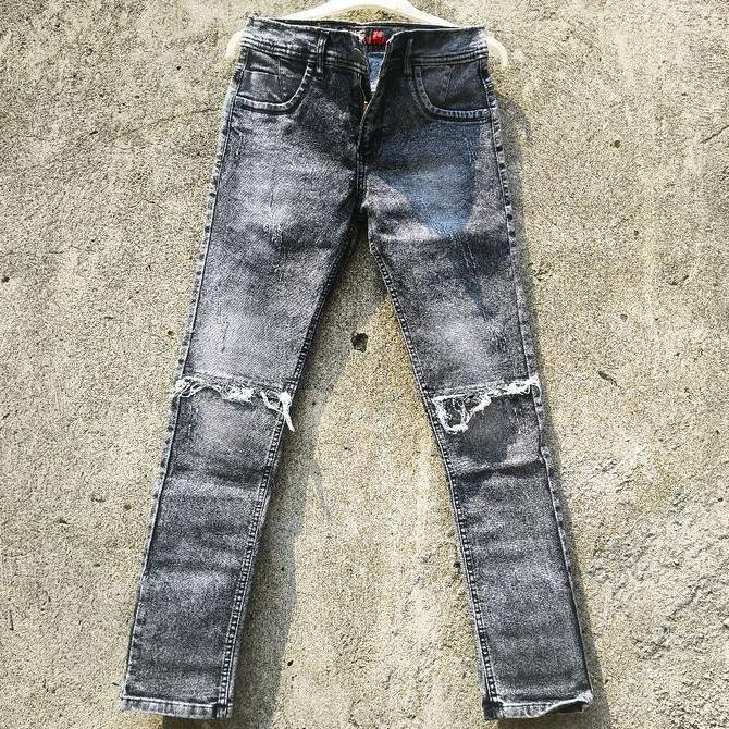 Kop- Celana Jeans Ripped Hitam Sh Pahalutut Sobek Black Et Fit Nyaman Slim Tebal Celana Gangster