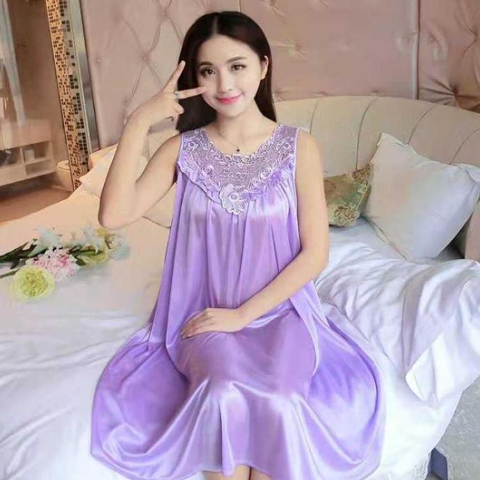 Ling- [ Happy Girl Shop ] Piyama Sleepwear Model Daster Panjang Jumbo Nita Desa Front Deep Corak Flo