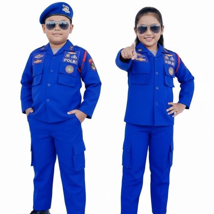 PDL Airud Polri Baju Karnaval Anak Pol Airud Warna Biru Komplit Emblem & Aksesoris Kostum Fashion Ri