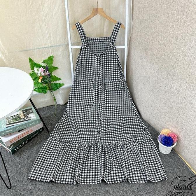TERBARU OVERALL DRESS OUTER PANJANG WANITA HOUNDSTOOTH OVERALL KEKINIAN TERBARU KOTAK KOTAK