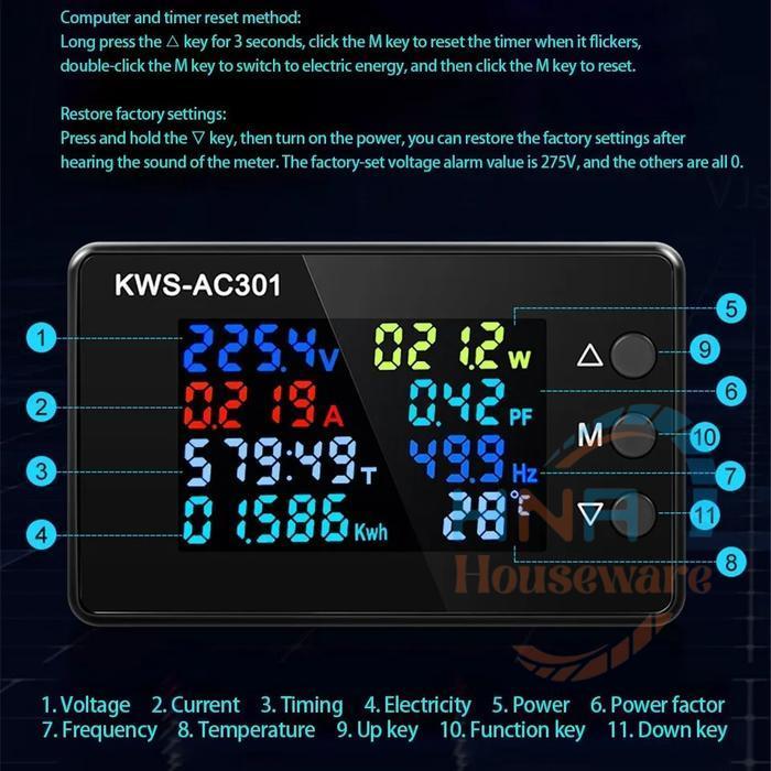 KWS 301 AC WATT METER DIGITAL 8IN1 KWH KWS AC-301 100A VOLT AMPERE ORIGINAL DAN TERPERCAYA