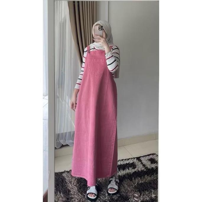 TERBARU Lalisa Overal Jeans Wanita Tebal Dress Lucu Perempuan Dewasa Casual Panjang Denim Muslim Nya