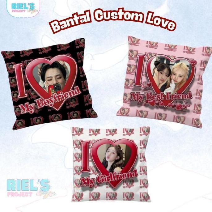 Bantal foto custom 1sisi bantal love face pattern. Kado ulang tahun, kado valentine, kado teman Lucu