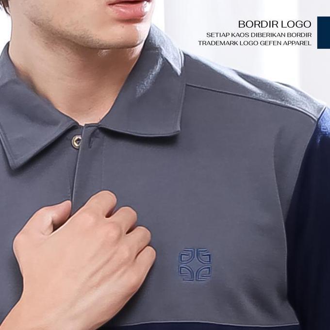 PREMIUM / GEFEN - Kerah Polo Kombinasi Stripe Pria Kaos Bapak Bapak Berkerah