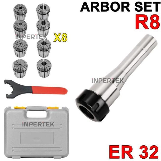 RANMEU Arbor Set R8 ER32 8Pcs Arbor collet ER32 R8 NUT ER32 Collet ER32