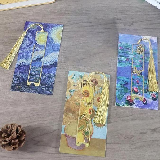 PODAMANS Bookmark Aesthetic 1pcs Bookmark Besi Bookmark Van Gogh Pembatas Buku Vintage