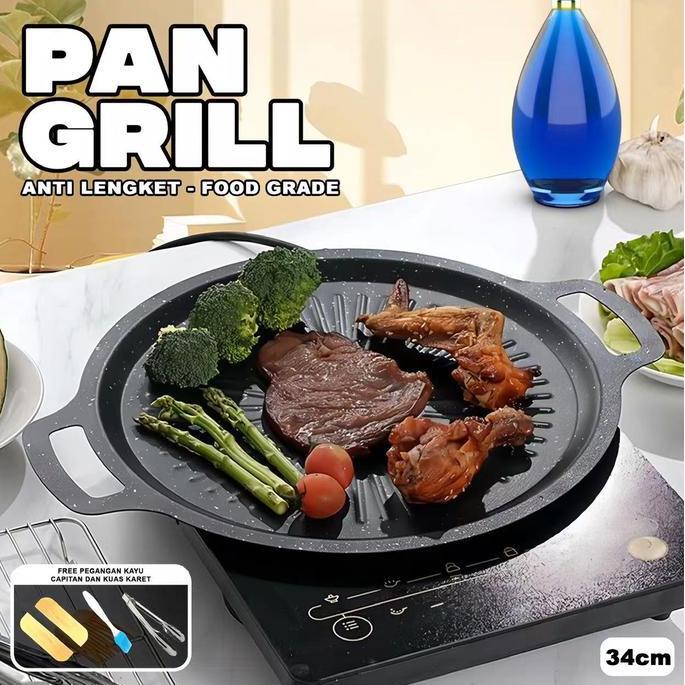 Davanka_Magia - Pan Grill Anti Lengket Alat Panggang Ala Korea Style Diameter 34Cm Alat Grill Pangga