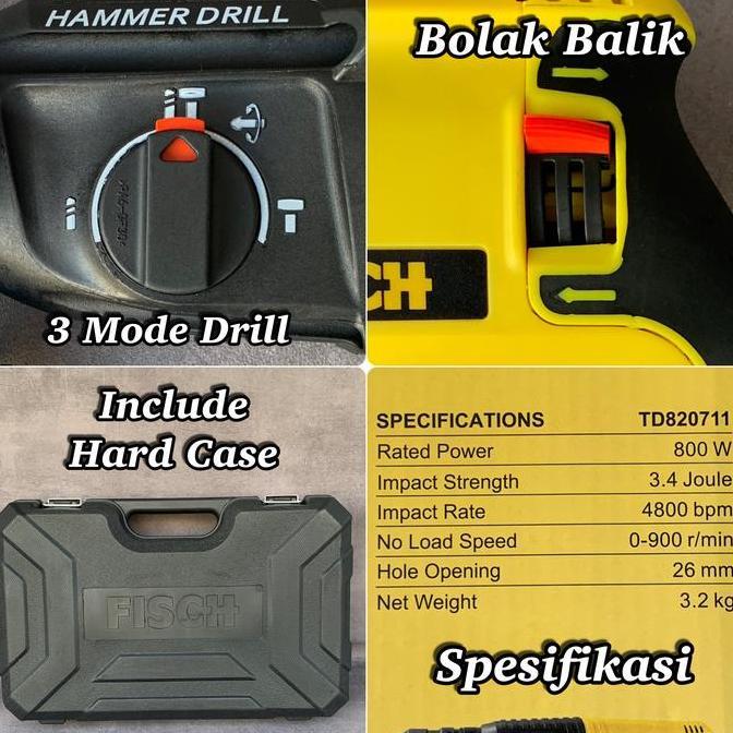 Mesin Bor Bobok Tembok Beton Sds Plus Fisch Rotary Hammer Mata Bor Sds +