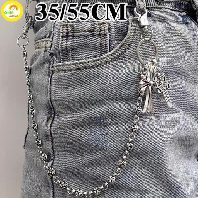 MATSURIKO Chrome Hearts Rantai Jeans Salib Manik-Manik Bundar Pedang