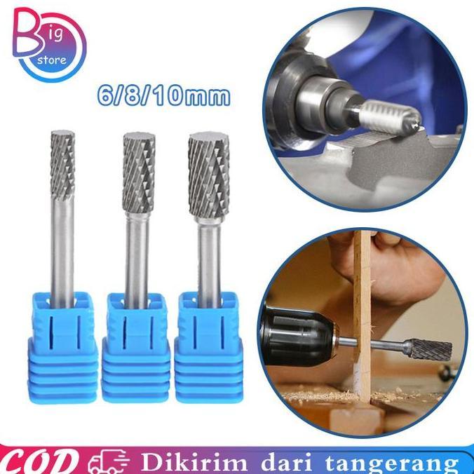 LEKCTROM 6/8/10mm Mata Tuner Porting Besar Bor Ukir Baja Tungsten Burr Cylinder Shape Rotary Alat Tu