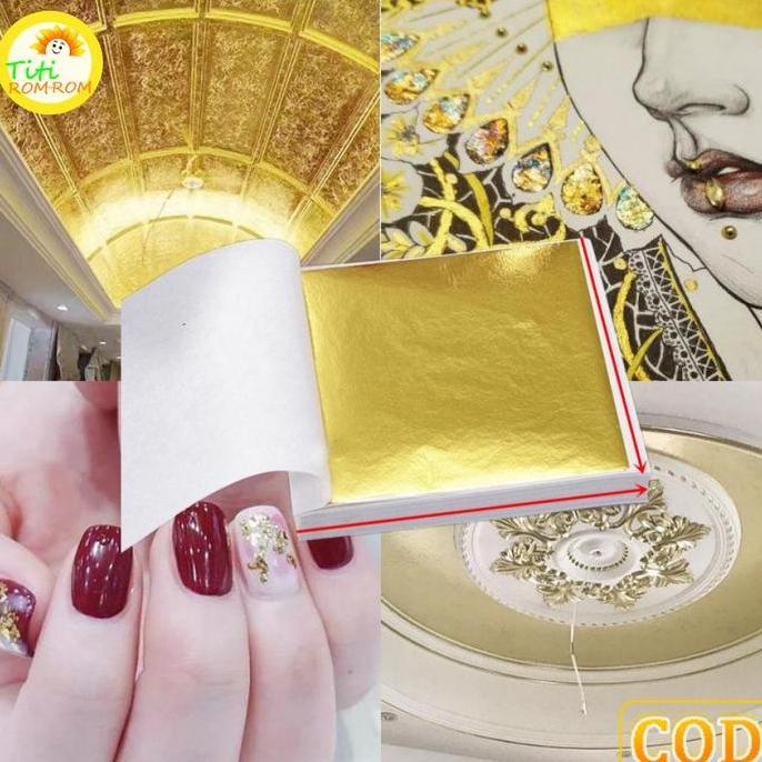 MATSURIKO 100 Lembar Gold Foil Leaf Gilding Handicrafts Kertas Foil Emas Gold