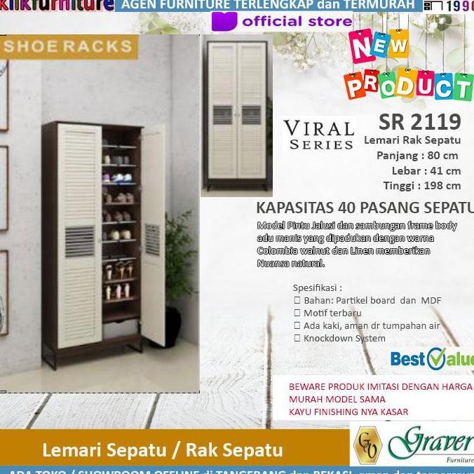 AZM SR 2119 Viral Graver Lemari Sepatu Rak Sepatu 40 Pasang