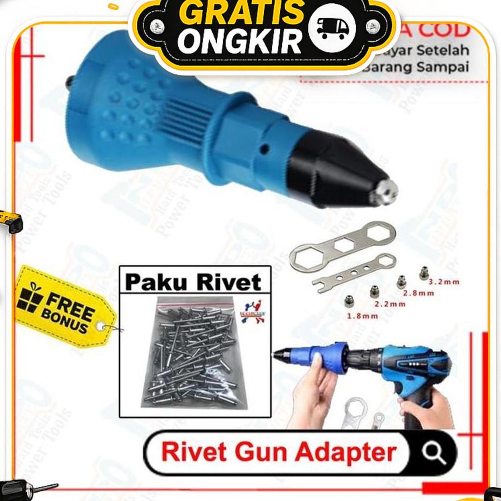 Alat Tang Rivet Rivet Alat Konektor Adaptor Mata Bor Bonus Paku Rivet Cordless
