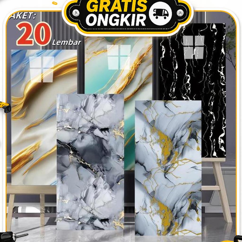 20Pcs Wallpaper Dinding Marmer 3D 30X60Cm Self Adhesive Waterproof Tebal Kuat Tahan Air Tahan Panas 