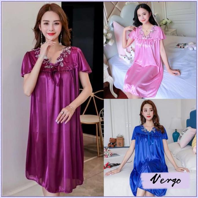 Diang- Vergo - Dress Renda Bunga Putih Py 134 / Baju Tidur Nita Jumbo