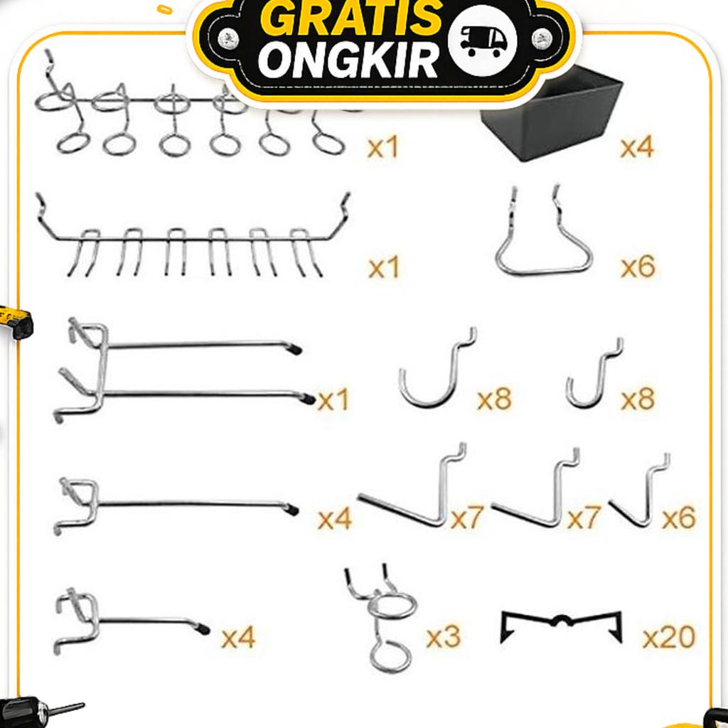Set 80Pcs Pegboard Hook Dan Aksesoris Untuk Rak Dinding Penyimpanan Perkakas Bengkel Salon Industri
