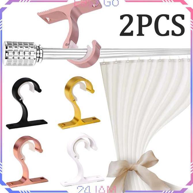 QYUISHOP Isi 2pcs Bracket Tiang Gorden Hook Tiang Gorden Penyangga Tiang Gorden Gantungan Tiang Gord
