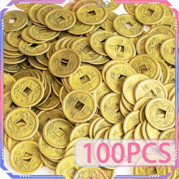 QYUISHOP Isi 100pcs Coin Cina Logam Koin Kuno Cina 1cm Koin Cina Kuno Koin Feng Shui Uang Koin Kuno 