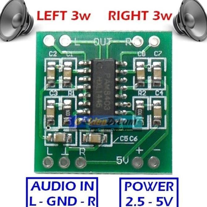 POWER MINI AMPLI AMPLIFIER SUARA MUSIK MUZIK BOK BOX 3W 3WATT 3 WATT W 2.5V 3V 5V STEREO BUAT KIT MO