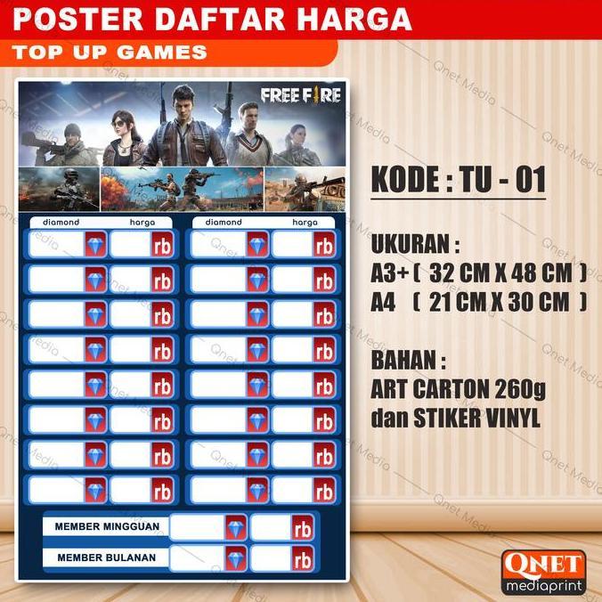 Ra - Stiker & Poster Daftar Harga Top Up Games + Laminasi Glossy