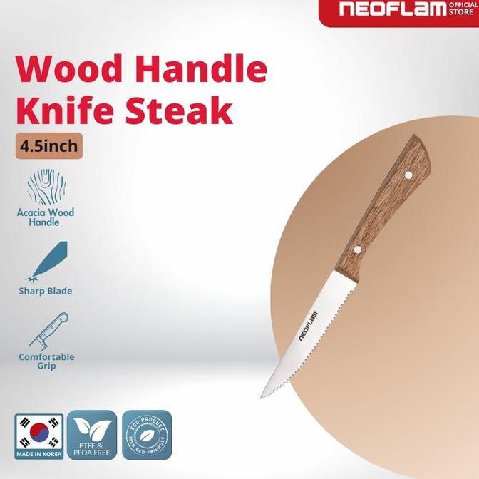 Bestseller- NEOFLAM Wooden Handle Knife Steak 4.5" - Pisau Gagang Kayu Stainless Steel & Tajam