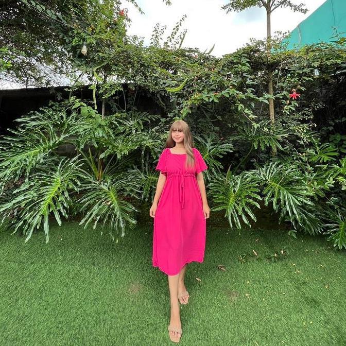 Pilihan - Fuji Dress Crincle Santai Polos Jalan Liburan Slim-Fitting Jalan