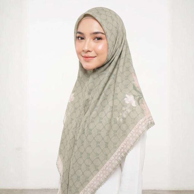 [CUCI GUDANG] Wulang Narawangsa Hijab Segi Empat Flamingo Era Hijau Sage | Kerudung Segi Empat | Hij