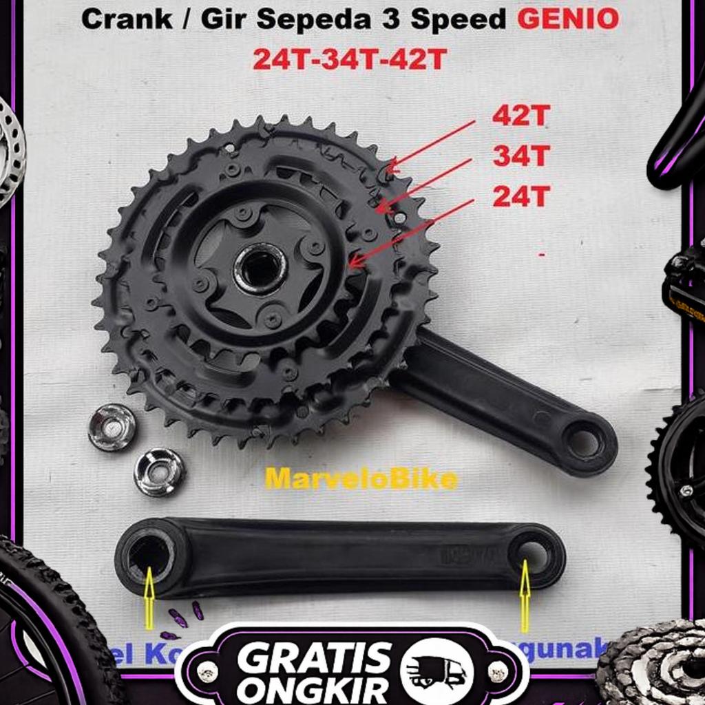 Crank Gir Depan Sepeda 3 Speed 24-34-42T Genio Gir Sepeda Mtb Federal Seli Balap Roadbike