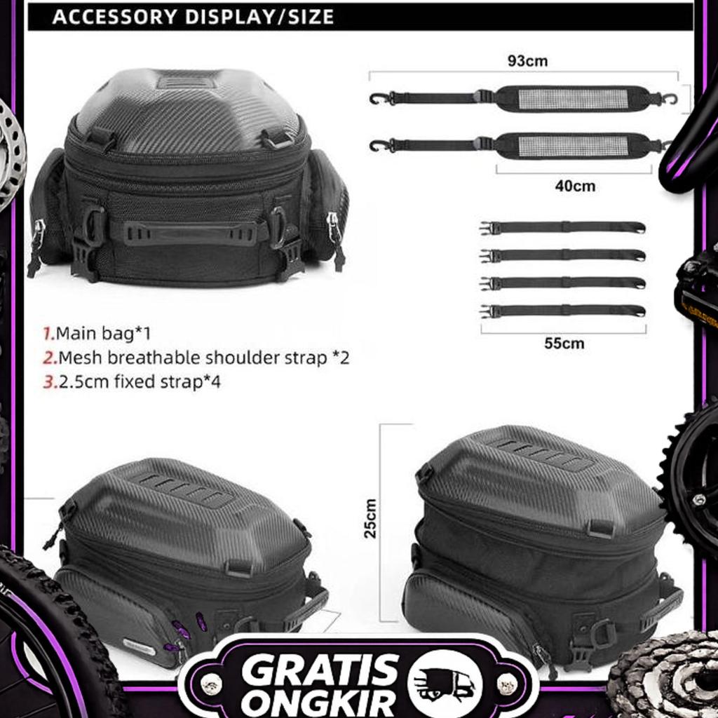Tas Motor Belakang Rhinowalk Mtr4001 Hard Shell Tailbag Motorcycle 12-18L Waterproof