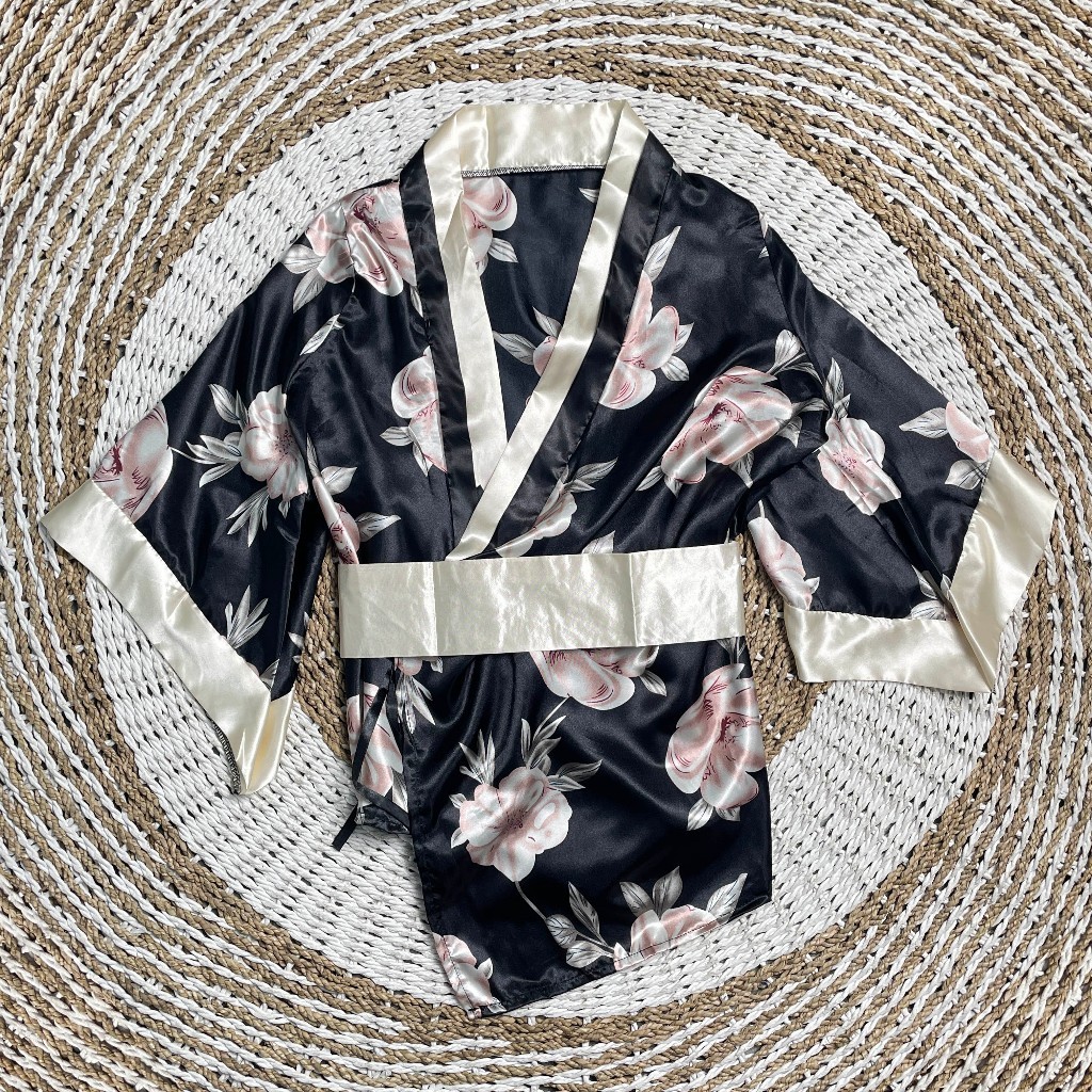 Yesy Set Lingerie Seksi + G String Model Kimono Sabuk Besar Premium Satin Jepang GEISHA