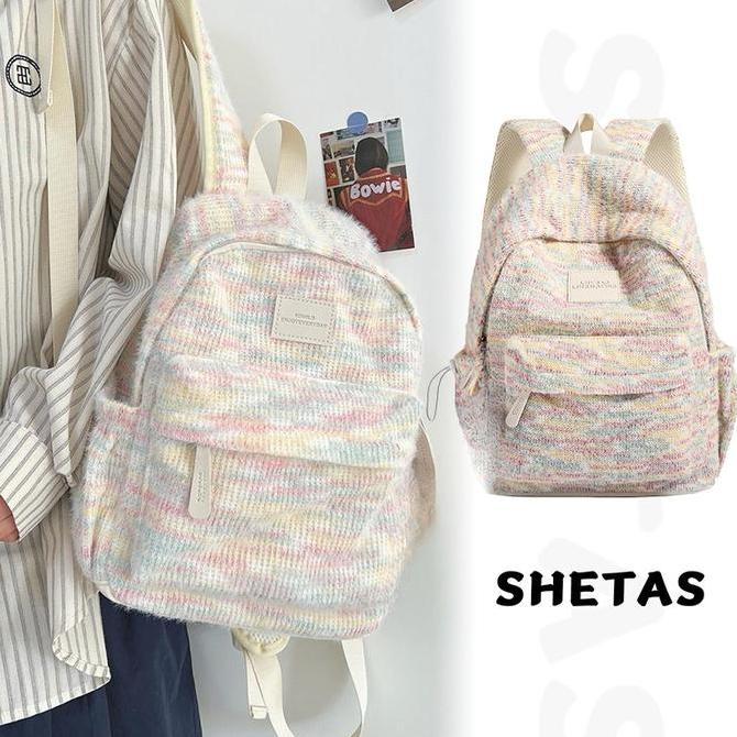 Pelangi mewah rajutan Tas Ransel Mini Tas Travelling Wanita Ransel Lucu Mini Backpack Y2k Ransel Wan