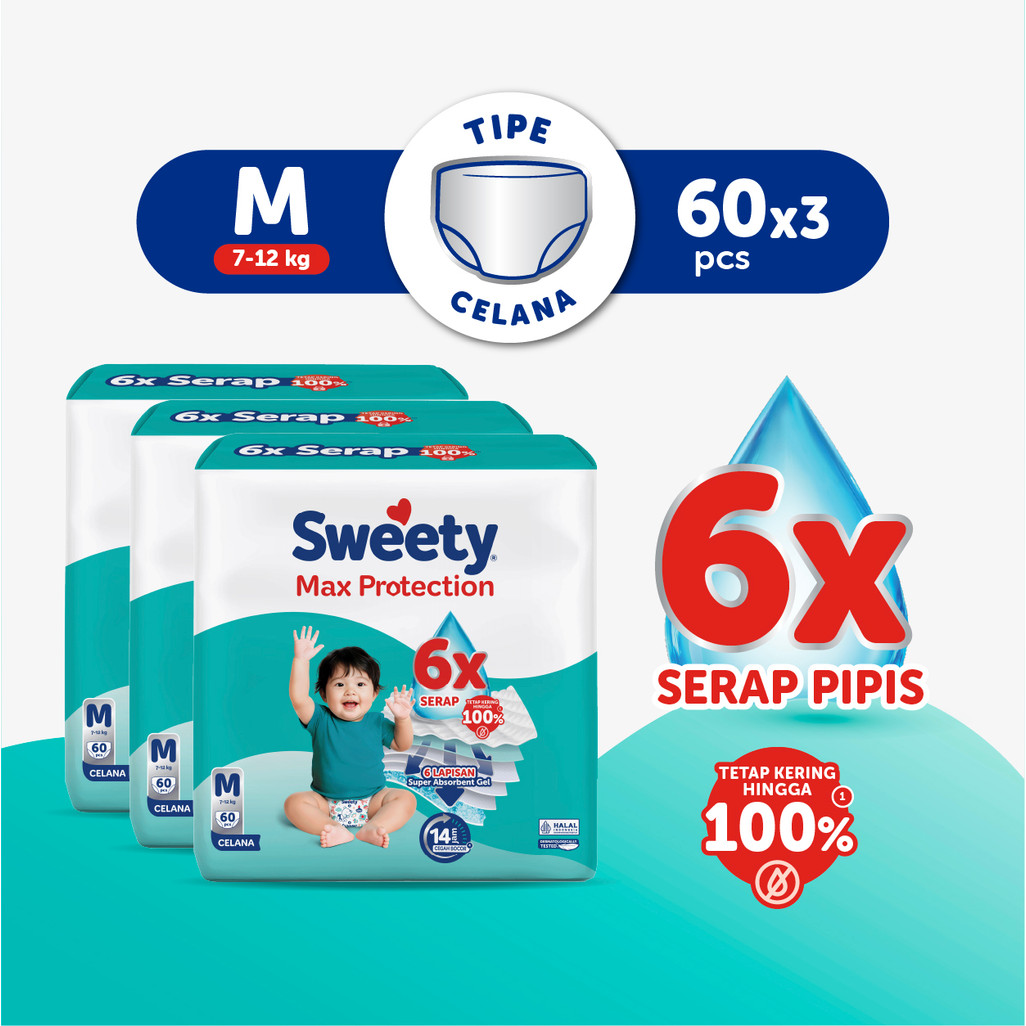 Sweety Silver Max Protection M 60s x 3 Popok Celana Baby Diapers