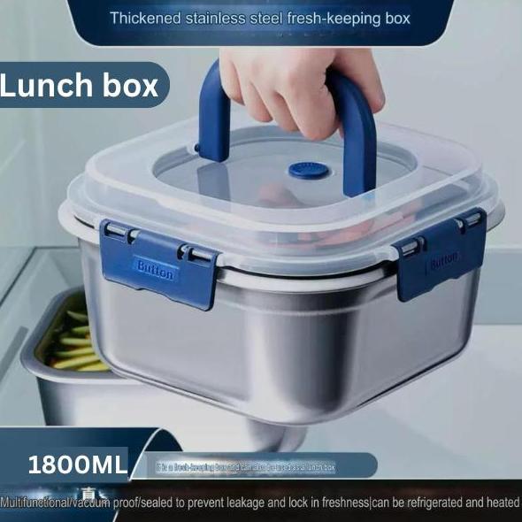 LUNCH BOX STAINLESS STEEL 1800ML ADA PEGANGAN KOTAK MAKANANANTITUMPAH