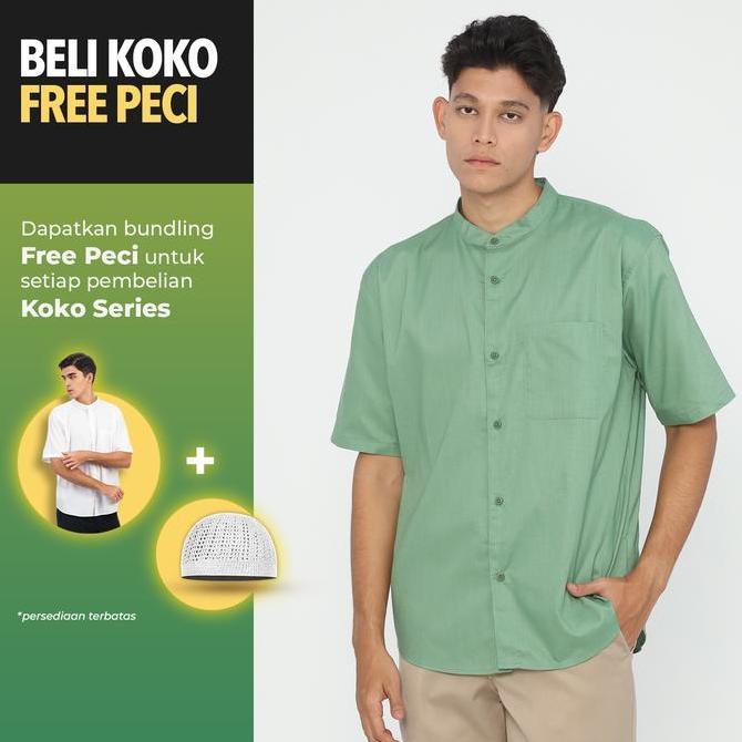 PROMO - Erigo Shanghai Short Sleeve Basic Farhan Sage Green - Kemeja Koko Lengan Pendek Unisex