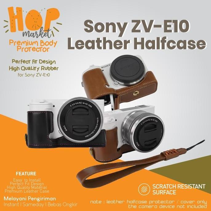 HARGA PABRIK - Half Case Leather Bag for Sony ZV-E10 with Strap Tas Kamera Alpha ZV E 10 Mark 1 Baha