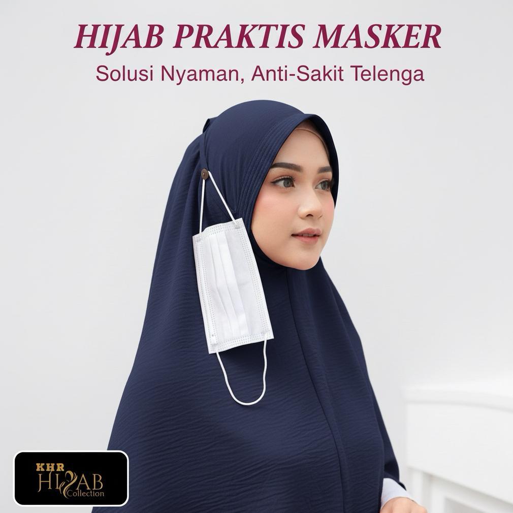 Gratis Ongkir Maryam - Hijab Bergo Crinkle Airflow L XL Tali Konektor Masker Jilbab Instan Langsunga