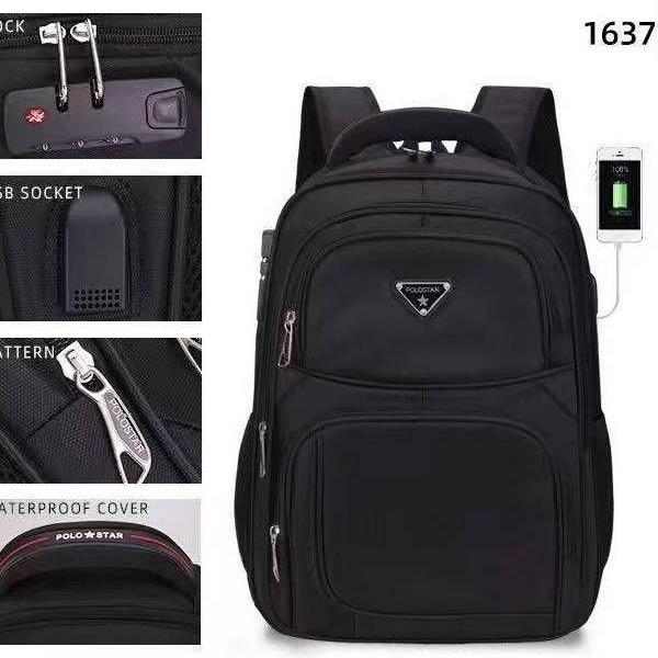 POLO STAR Tas Ransel Laptop Backpack Pria Wanita Sekolah Tas Punggung Laptop Gembok USB Port