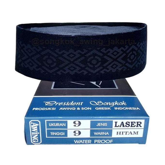 FLASH SALE - Songkok Peci Awing AC Motif Laser Kopiah Hitam Dewasa